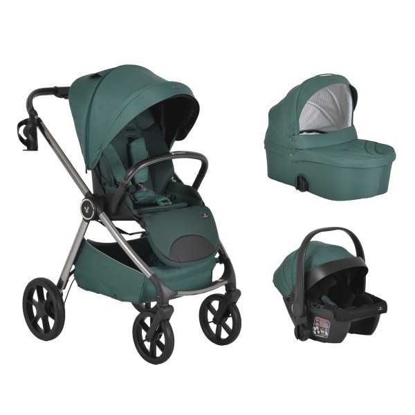 Carucior 3 in 1 Cangaroo Unique Green, 0-4 ani, 22 kg, landou, scaun auto i-Size 40-87 cm, reversibil