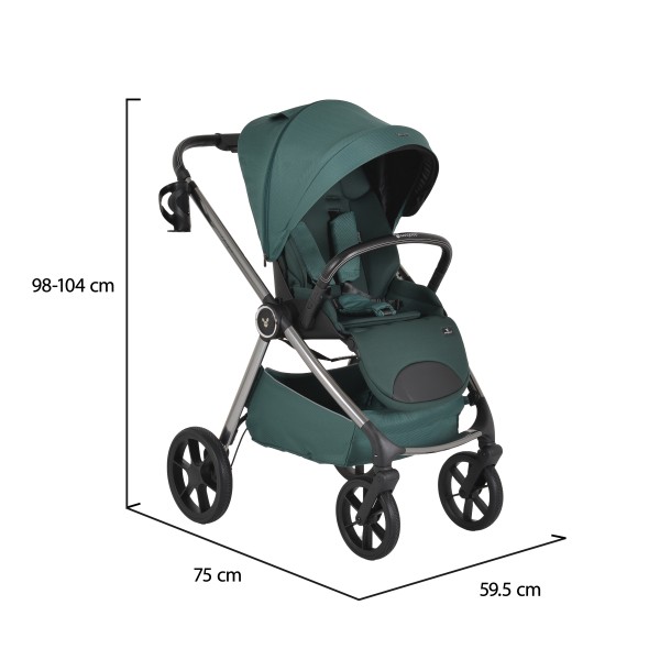 Carucior 3 in 1 Cangaroo Unique Green, 0-4 ani, 22 kg, landou, scaun auto i-Size 40-87 cm, reversibil