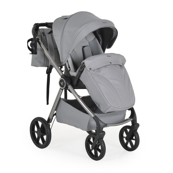 Carucior 3 in 1 Cangaroo Unique Silver, 0-4 ani, 22 kg, landou, scaun auto i-Size 40-87 cm, reversibil