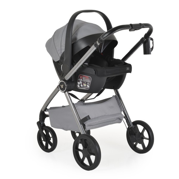 Carucior 3 in 1 Cangaroo Unique Silver, 0-4 ani, 22 kg, landou, scaun auto i-Size 40-87 cm, reversibil