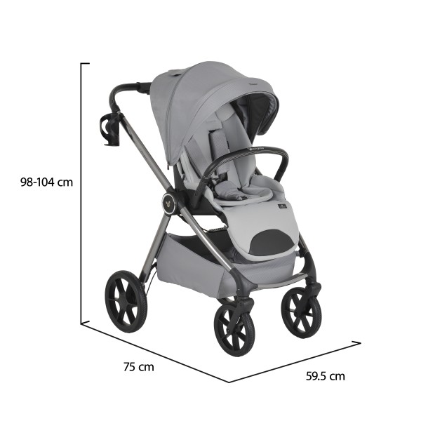 Carucior 3 in 1 Cangaroo Unique Silver, 0-4 ani, 22 kg, landou, scaun auto i-Size 40-87 cm, reversibil