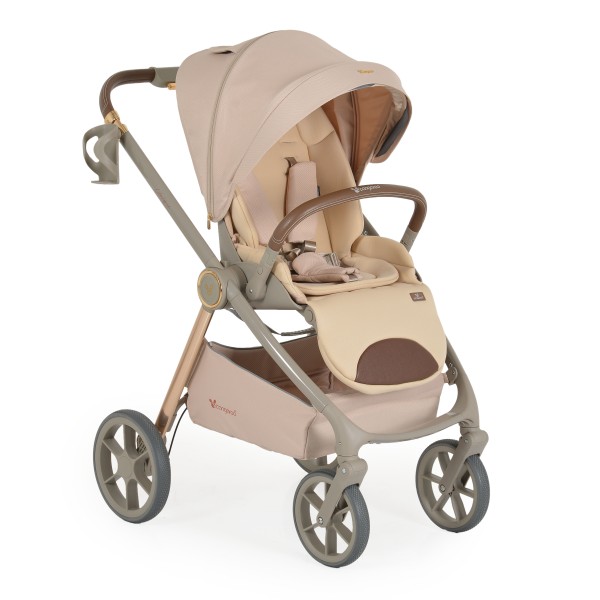 Carucior 3 in 1 Cangaroo Unique Beige, 0-4 ani, 22 kg, landou, scaun auto i-Size 40-87 cm, reversibil