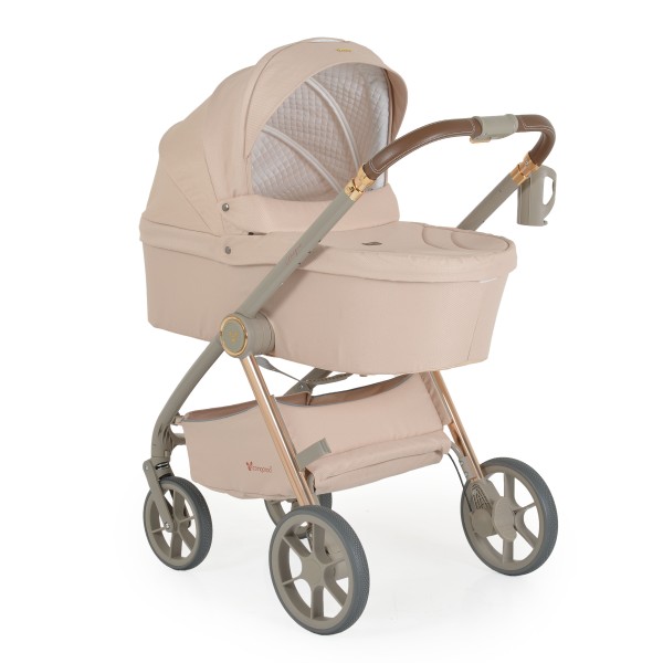 Carucior 3 in 1 Cangaroo Unique Beige, 0-4 ani, 22 kg, landou, scaun auto i-Size 40-87 cm, reversibil