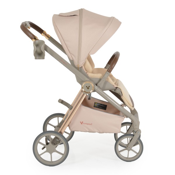 Carucior 3 in 1 Cangaroo Unique Beige, 0-4 ani, 22 kg, landou, scaun auto i-Size 40-87 cm, reversibil