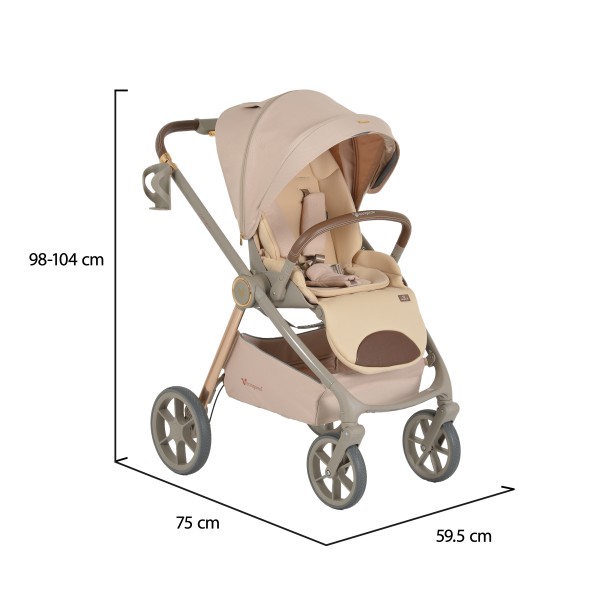 Carucior 3 in 1 Cangaroo Unique Beige, 0-4 ani, 22 kg, landou, scaun auto i-Size 40-87 cm, reversibil