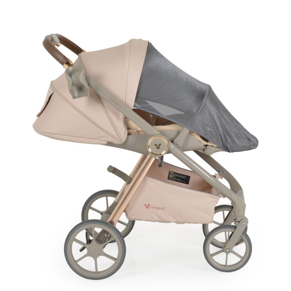 Carucior 3 in 1 Cangaroo Unique Beige, 0-4 ani, 22 kg, landou, scaun auto i-Size 40-87 cm, reversibil