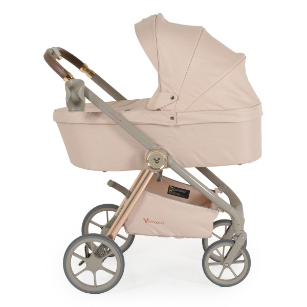 Carucior 3 in 1 Cangaroo Unique Beige, 0-4 ani, 22 kg, landou, scaun auto i-Size 40-87 cm, reversibil