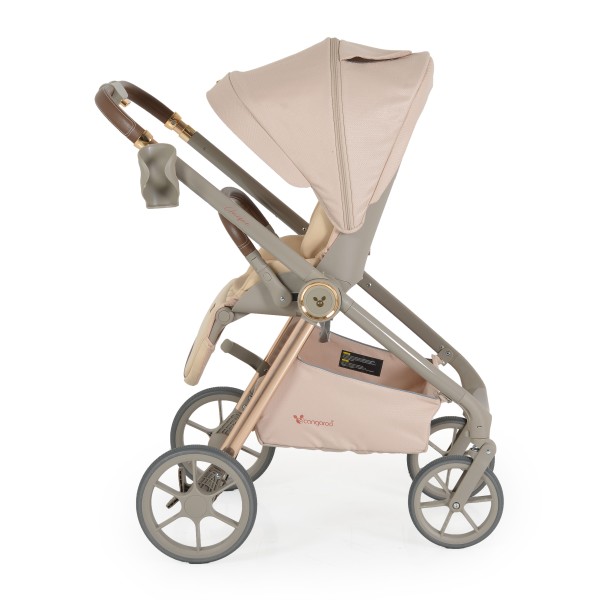 Carucior 3 in 1 Cangaroo Unique Beige, 0-4 ani, 22 kg, landou, scaun auto i-Size 40-87 cm, reversibil