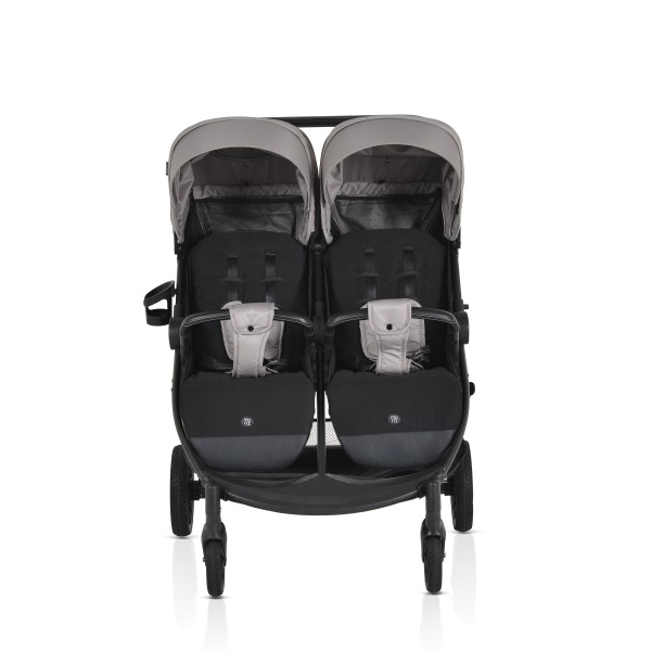 Carucior Gemeni Moni TwinGo Silver, 0-36 luni, 15 kg/copil, spatare independente, pliabil, roti PU 360°