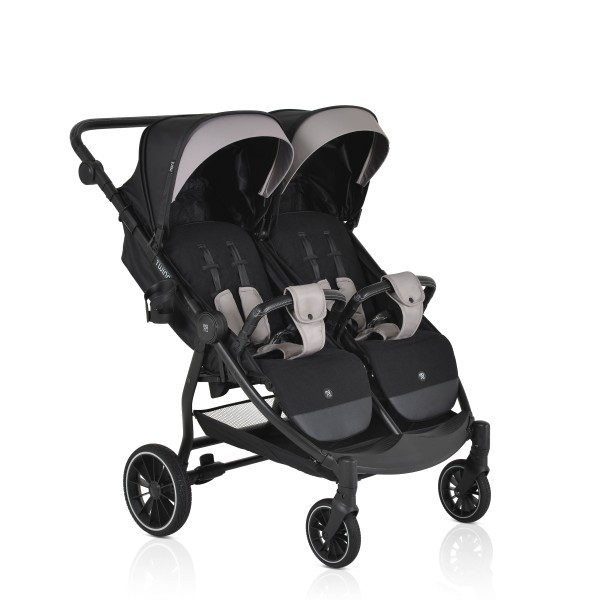 Carucior Gemeni Moni TwinGo Black, 0-36 luni, 15 kg/copil, spatare independente, pliabil, roti PU 360°