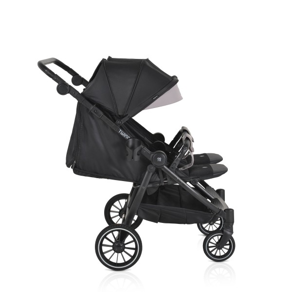 Carucior Gemeni Moni TwinGo Black, 0-36 luni, 15 kg/copil, spatare independente, pliabil, roti PU 360°