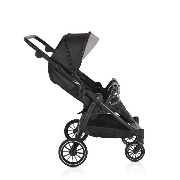 Carucior Gemeni Moni TwinGo Black, 0-36 luni, 15 kg/copil, spatare independente, pliabil, roti PU 360°