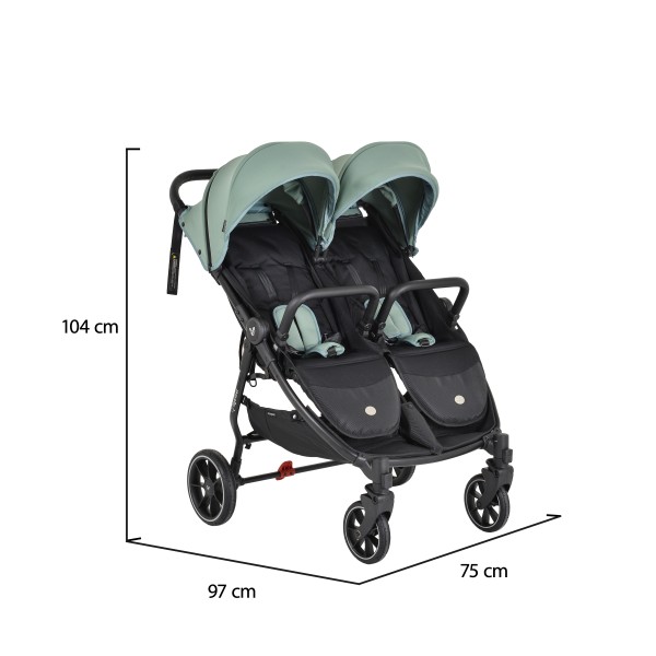 Carucior pliabil Gemeni Cangaroo 2Gether Green, 0-36 luni, 15 kg/copil, spatare reglabile, roti PU 360°