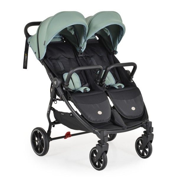 Carucior pliabil Gemeni Cangaroo 2Gether Green, 0-36 luni, 15 kg/copil, spatare reglabile, roti PU 360°
