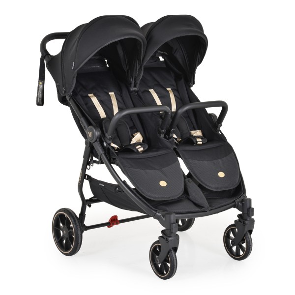 Carucior pliabil Gemeni Cangaroo 2Gether Black, 0-36 luni, 15 kg/copil, spatare reglabile, roti PU 360°
