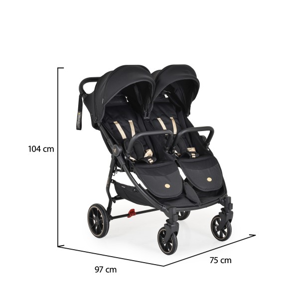 Carucior pliabil Gemeni Cangaroo 2Gether Black, 0-36 luni, 15 kg/copil, spatare reglabile, roti PU 360°