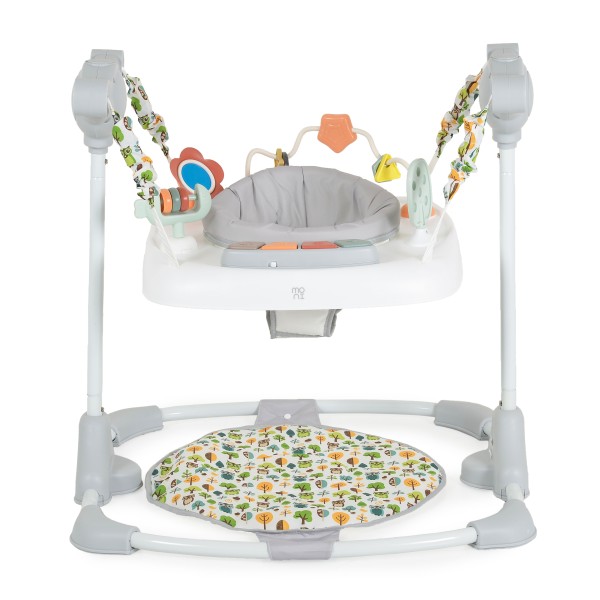 Saritor Moni Hop Grey pentru copii, 6 luni+, 12 kg, scaun rotativ 360°, 3 niveluri inaltime, jucarii interactive, muzical