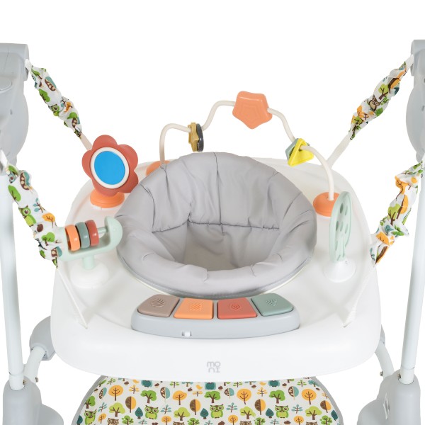 Saritor Moni Hop Grey pentru copii, 6 luni+, 12 kg, scaun rotativ 360°, 3 niveluri inaltime, jucarii interactive, muzical