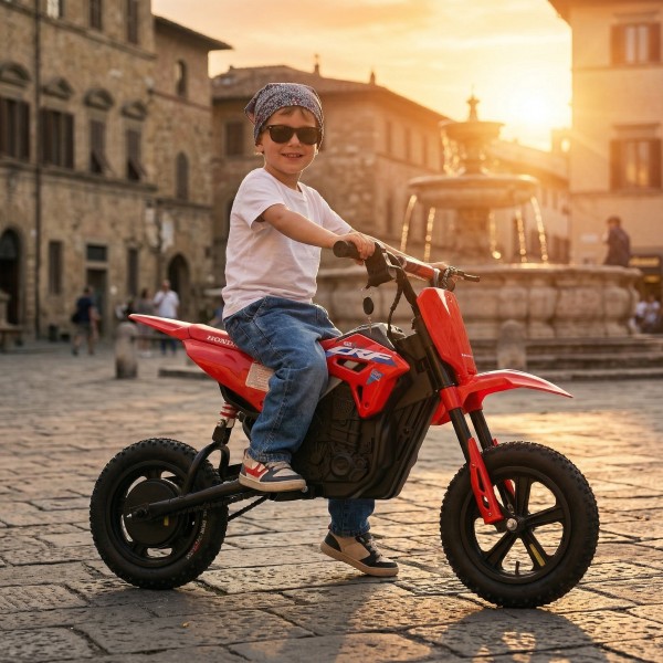 Motocicleta electrica copii Honda CRF450 Red, 6 ani+, 25 km/h, motor 250W, 2x12V7Ah, roti gonflabile 12", Bluetooth