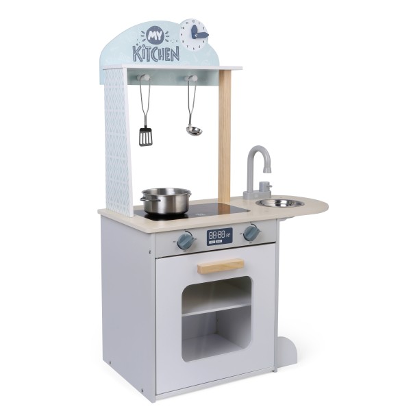 Bucatarie din lemn copii, Moni Toys, varsta 3 ani+, chiuveta, cuptor, ceas de joc si 4 accesorii