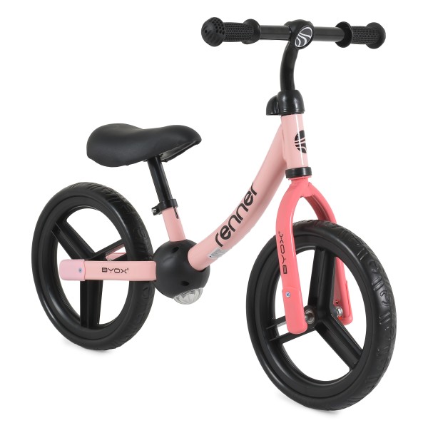 Bicicletă de Echilibru Byox Renner Pink, Roți EVA 12 Inch, Șa și Ghidon Reglabile, Element Luminos, 2-5 Ani, Max 30 kg