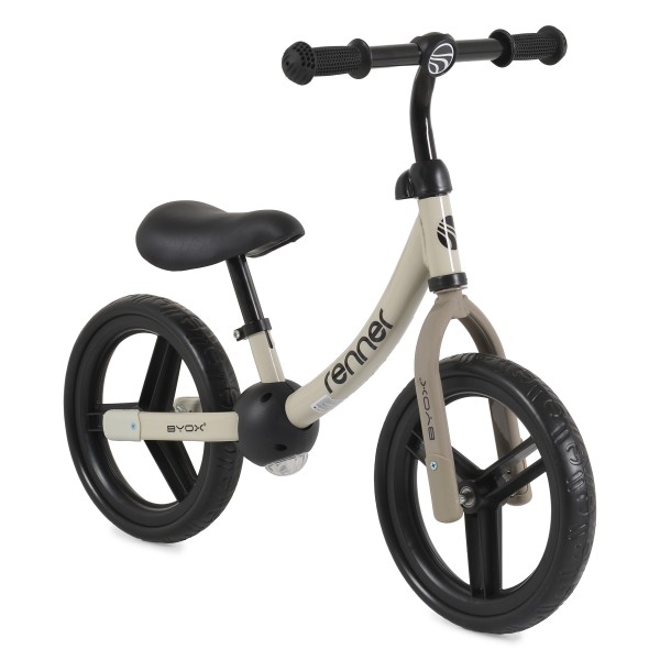 Bicicletă de Echilibru Byox Renner Beige, Roți EVA 12 Inch, Șa și Ghidon Reglabile, Element Luminos, 2-5 Ani, Max 30 kg