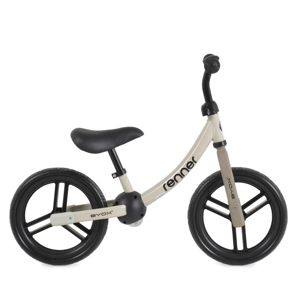 Bicicletă de Echilibru Byox Renner Beige, Roți EVA 12 Inch, Șa și Ghidon Reglabile, Element Luminos, 2-5 Ani, Max 30 kg
