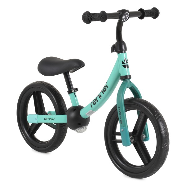 Bicicletă de Echilibru Byox Renner Blue, Roți EVA 12 Inch, Șa și Ghidon Reglabile, Element Luminos, 2-5 Ani, Max 30 kg