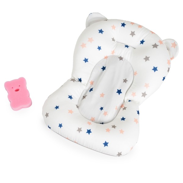 Cadita bebelusi pliabila Set baie 3 piese Moni Palma Pink, covoras si burete, 0 luni+, antiderapanta