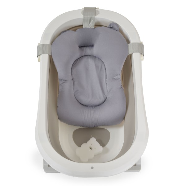 Cadita bebelusi pliabila Set baie 3 piese Moni Palma Grey, covoras si burete, 0 luni+, antiderapanta