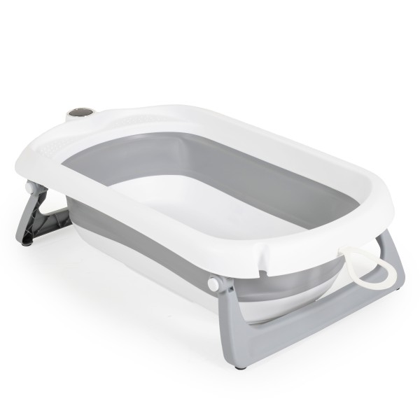 Set Cădiță Pliabilă Cangaroo Balena Grey, Termometru LED 3 Culori, Cadă + Găleată + Stropitoare + Covoraș, Antiderapant, 0 Luni+