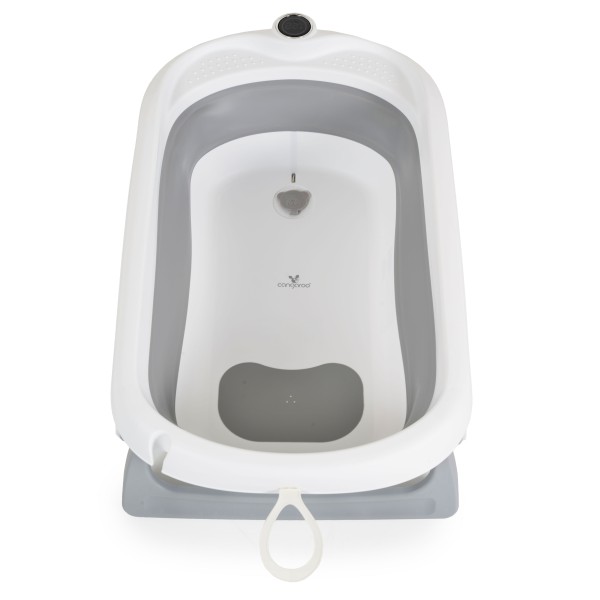 Set Cădiță Pliabilă Cangaroo Balena Grey, Termometru LED 3 Culori, Cadă + Găleată + Stropitoare + Covoraș, Antiderapant, 0 Luni+