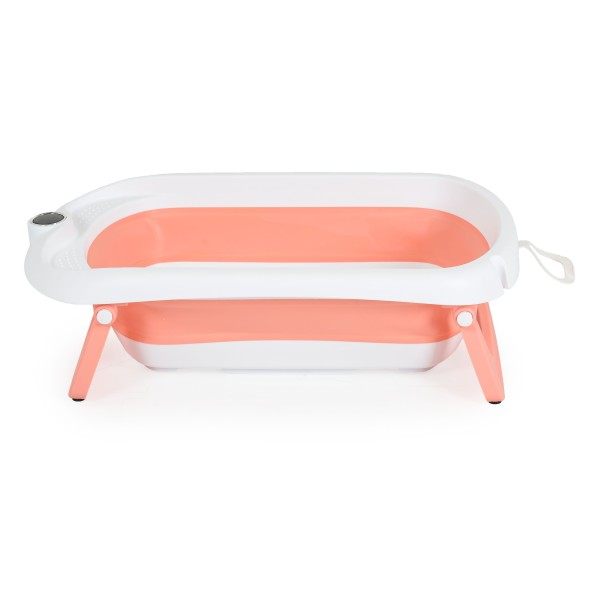 Set Cădiță Pliabilă Cangaroo Balena Pink, Termometru LED 3 Culori, Cadă + Găleată + Stropitoare + Covoraș, Antiderapant, 0 Luni+
