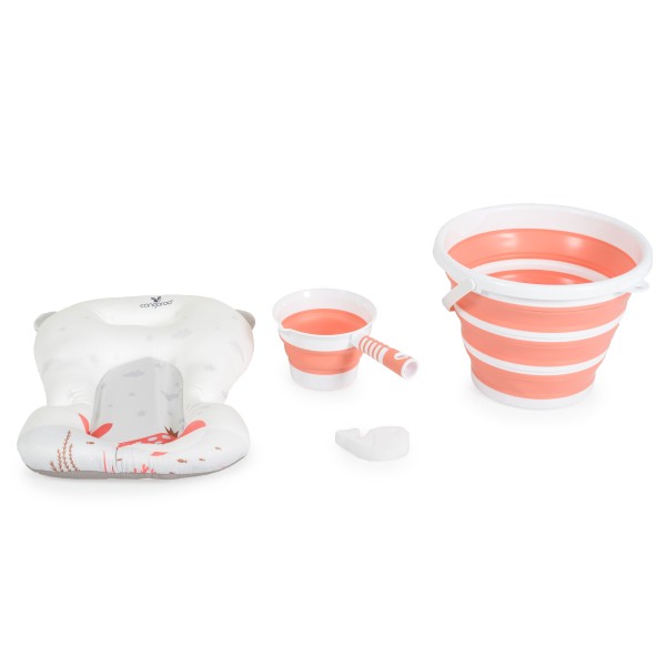 Set Cădiță Pliabilă Cangaroo Balena Pink, Termometru LED 3 Culori, Cadă + Găleată + Stropitoare + Covoraș, Antiderapant, 0 Luni+