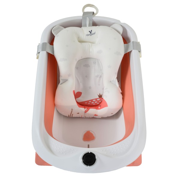 Set Cădiță Pliabilă Cangaroo Balena Pink, Termometru LED 3 Culori, Cadă + Găleată + Stropitoare + Covoraș, Antiderapant, 0 Luni+