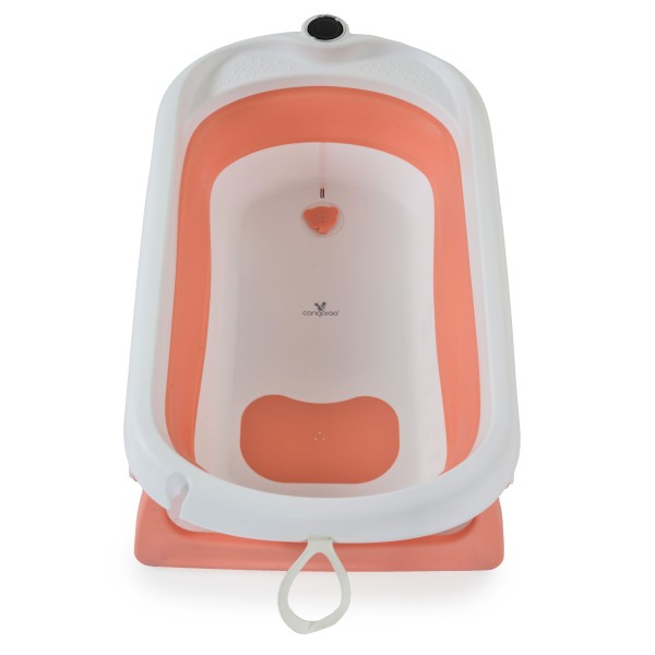 Set Cădiță Pliabilă Cangaroo Balena Pink, Termometru LED 3 Culori, Cadă + Găleată + Stropitoare + Covoraș, Antiderapant, 0 Luni+