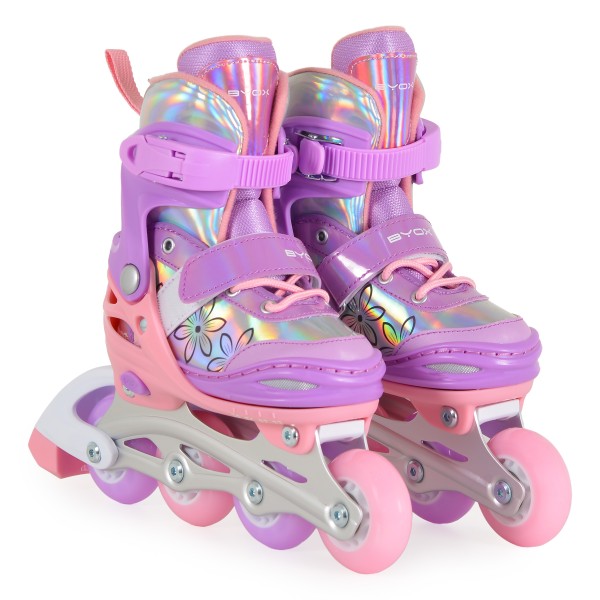 Patine Reglabile 2în1 Mărimea L (38-41) Byox Double Flower, Mod Role + Mod Skate, Roți LED PU, Rulmenți ABEC-5, Frână