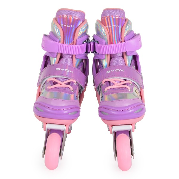 Patine Reglabile 2în1 Mărimea M (34-37)  Byox Double Flower, Mod Role + Mod Skate, Roți LED PU, Rulmenți ABEC-5, Frână