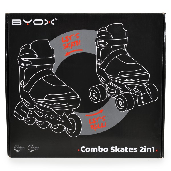 Patine Reglabile 2în1 Mărimea M (34-37)  Byox Double Flower, Mod Role + Mod Skate, Roți LED PU, Rulmenți ABEC-5, Frână