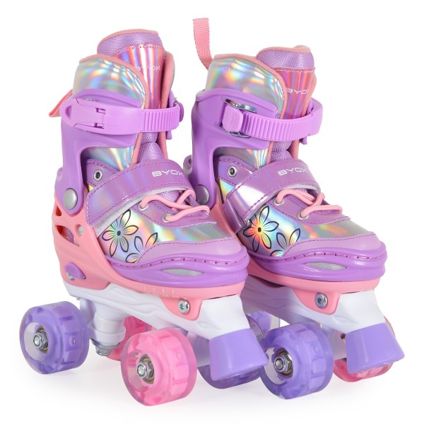 Patine Reglabile 2în1 Mărimea M (34-37)  Byox Double Flower, Mod Role + Mod Skate, Roți LED PU, Rulmenți ABEC-5, Frână