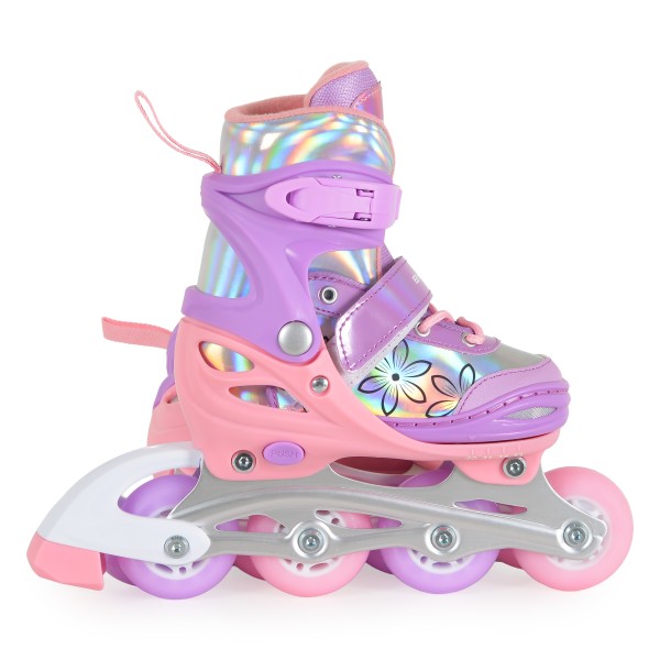 Patine Reglabile 2în1 Mărimea M (34-37)  Byox Double Flower, Mod Role + Mod Skate, Roți LED PU, Rulmenți ABEC-5, Frână