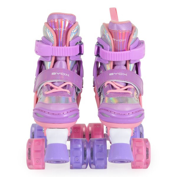 Patine Reglabile 2în1 Mărimea M (34-37)  Byox Double Flower, Mod Role + Mod Skate, Roți LED PU, Rulmenți ABEC-5, Frână
