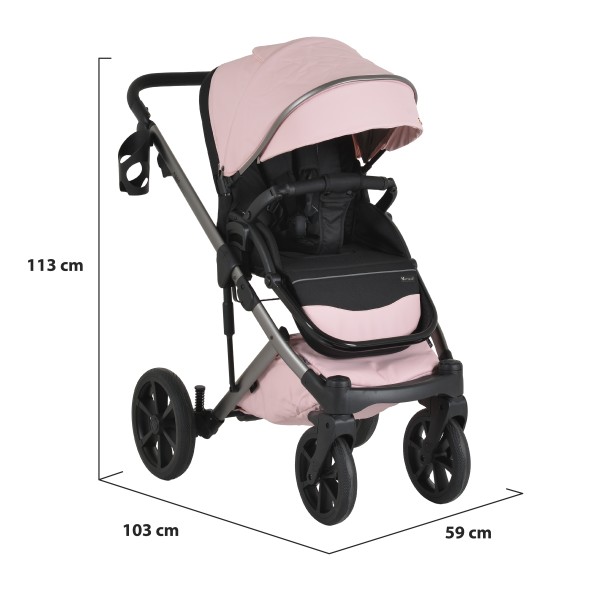 Cărucior 3în1 Cangaroo Eggo Limited Edition Pink, Piele Eco UV50+, Scaun Reversibil, Scaun Auto i-Size R129, Amortizor Lateral, 0-22 kg
