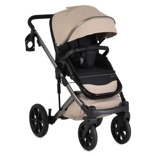 Cărucior 3în1 Cangaroo Eggo Limited Edition Vanilla Beige, Piele Eco UV50+, Scaun Reversibil, Scaun Auto i-Size R129, Amortizor Lateral, 0-22 kg