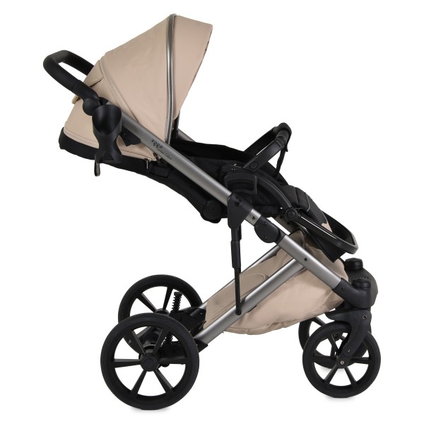 Cărucior 3în1 Cangaroo Eggo Limited Edition Vanilla Beige, Piele Eco UV50+, Scaun Reversibil, Scaun Auto i-Size R129, Amortizor Lateral, 0-22 kg
