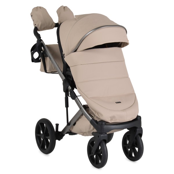Cărucior 3în1 Cangaroo Eggo Limited Edition Vanilla Beige, Piele Eco UV50+, Scaun Reversibil, Scaun Auto i-Size R129, Amortizor Lateral, 0-22 kg