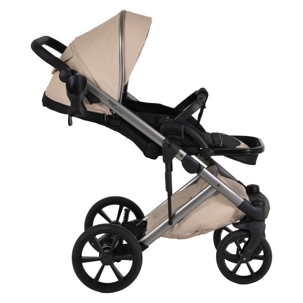 Cărucior 3în1 Cangaroo Eggo Limited Edition Vanilla Beige, Piele Eco UV50+, Scaun Reversibil, Scaun Auto i-Size R129, Amortizor Lateral, 0-22 kg