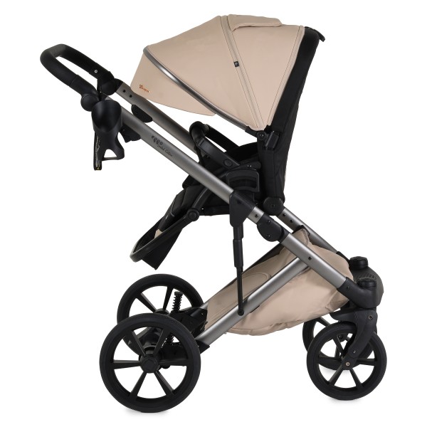 Cărucior 3în1 Cangaroo Eggo Limited Edition Vanilla Beige, Piele Eco UV50+, Scaun Reversibil, Scaun Auto i-Size R129, Amortizor Lateral, 0-22 kg