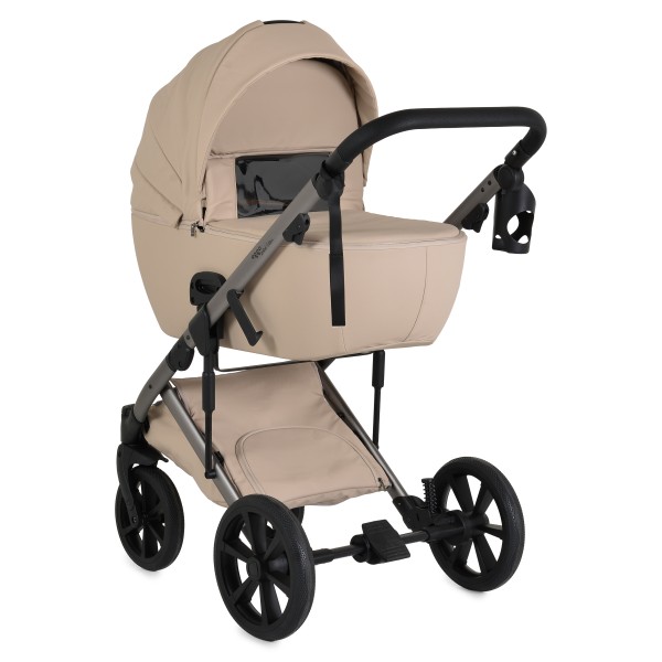 Cărucior 3în1 Cangaroo Eggo Limited Edition Vanilla Beige, Piele Eco UV50+, Scaun Reversibil, Scaun Auto i-Size R129, Amortizor Lateral, 0-22 kg