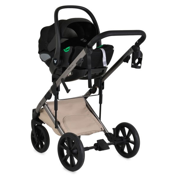 Cărucior 3în1 Cangaroo Eggo Limited Edition Vanilla Beige, Piele Eco UV50+, Scaun Reversibil, Scaun Auto i-Size R129, Amortizor Lateral, 0-22 kg
